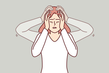 Woman experiences dizziness and loss of coordination caused by bppv syndrome, which disrupts brain function. Problem of dizziness and migraine in girl, due to severe psychological stress and illness