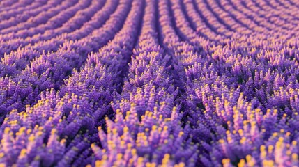 Fototapeta premium Lavender Fields Craft a pattern featuring rows of blooming lavender flowers in shades of purple and yellow, evoking the beauty and tranquility of a lavender field in bloom