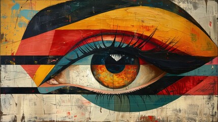 A modernist oil painting of an eye, with bold strokes and abstracted forms in a vibrant palette