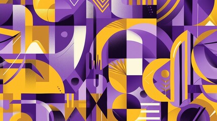 Abstract Art Design a modern abstract pattern featuring bold geometric shapes and patterns in shades of purple and yellow, creating a dynamic and visually striking composition,seamless pattern ,4k