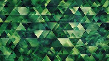 Green Geometry Design a pattern showcasing geometric shapes such as triangles, hexagons, or diamonds in shades of green, arranged in dynamic and modern compositions for a bold and contemporary look  - obrazy, fototapety, plakaty