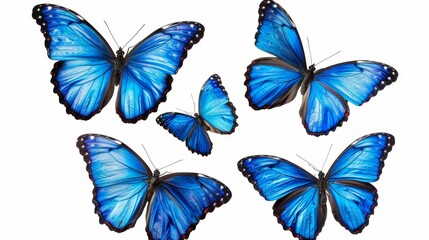 Decorative moths for design. Blue tropical butterflies on a white background