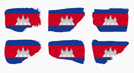 Cambodia flag collection with palette knife paint brush strokes grunge texture design. Grunge brush stroke effect set