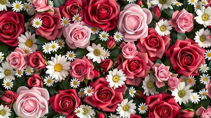 Naklejka premium Floral Elegance Craft a pattern featuring delicate flowers in bloom, such as roses, daisies, or cherry blossoms Arrange them in clusters or scattered across the design for a vibrant 