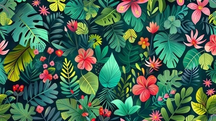 Botanical Garden Bliss Create a pattern inspired by a botanical garden, with a diverse array of plants and flowers Include exotic blooms, tropical foliage, and meandering pathways 
