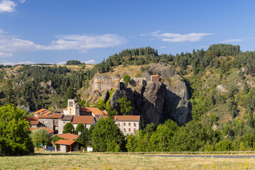 Chateau d'Arlempdes with old town Arlempdes, Haute-Loire, France