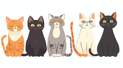 Funny cats. Freehand drawing.Illustration flat vector