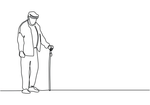 recommend clip art: Old man walking with a cane in one continuous single line drawing.