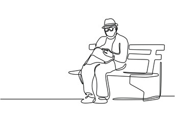 one line drawing of man sitting and reading