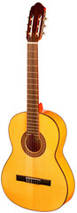 Obraz premium Classical Spanish flamenco guitar close up, dramatically lit isolated on white background with copy space.