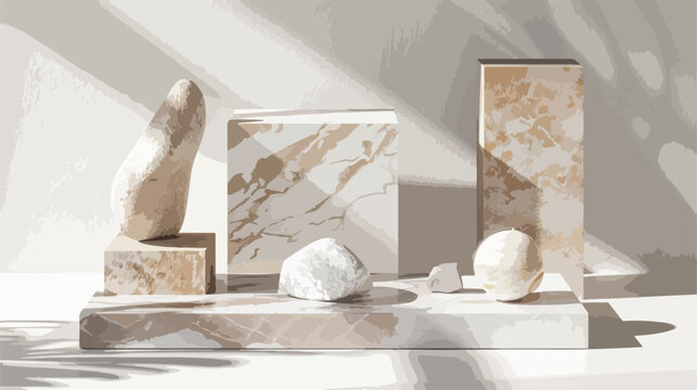 Geometric shapes with marble stone texture. Natural b
