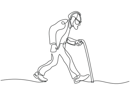 recommend clip art: Old man walking with a cane in one continuous single line drawing.