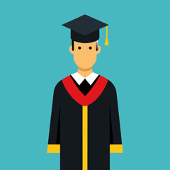 Minimalist icon of a graduate in cap and gown, representing academic success and commencement.