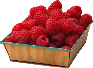 Raspberry isolated on white background, Raspberries in plastic box isolated on white background