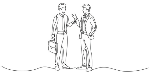 continuous line drawing of office workers at business talking