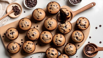 Obraz premium Muffins on the Table with a Wooden Plate