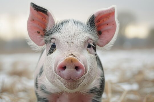 A newborn piglet poses for the camera