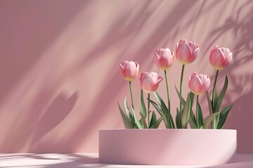 Gorgeous podium spring render in pink flower beauty. Generative Ai