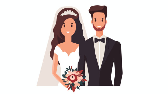 Groom and bride icon image flat vector isolated on white