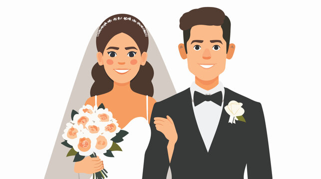 Groom and bride icon image flat vector isolated on white