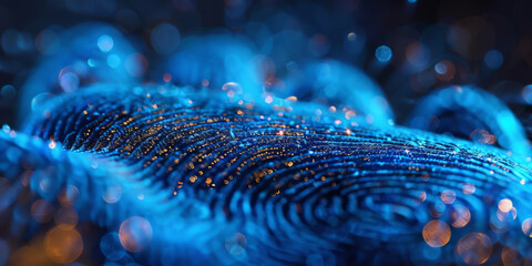 A closeup of the fingerprint pattern, digital fingerprint on blue background	
 - obrazy, fototapety, plakaty