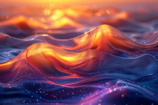 Silken sunset in june, Colors of June, abstract background with silk and sun in pink and orange,, purple hues, and with copyspace for your text. May background banner.
