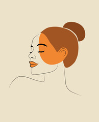 Beautiful woman in line art style with shapes