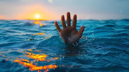 Single hand of drowning man in sea asking for help Sinking person hand AI generated
