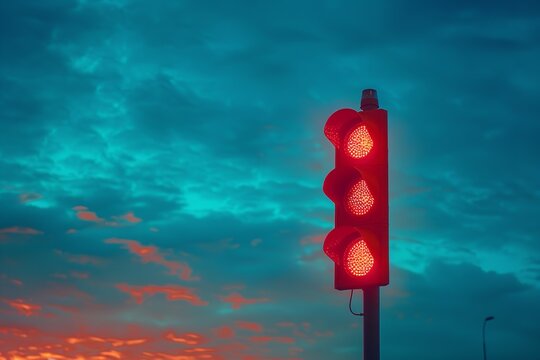 Idea Stop sky blue hue red light traffic background. Generative Ai