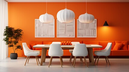 modern living room interior in orange color. 