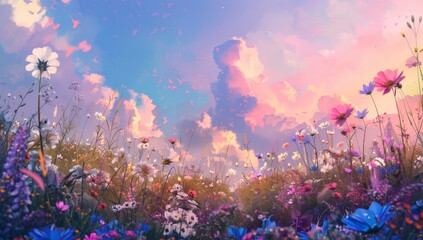 Obraz na płótnie Canvas Blooming Field of Colorful Flowers