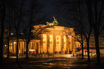 Berlin modern architecture night view - obrazy, fototapety, plakaty