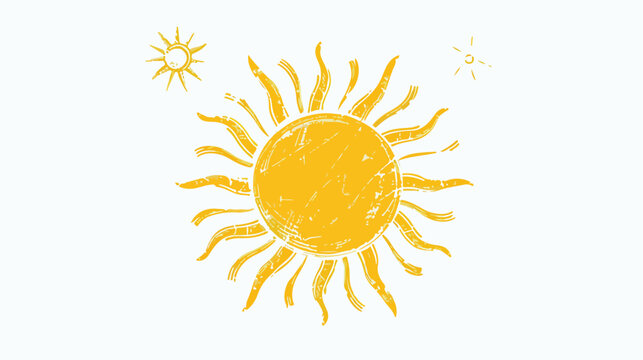 Hand drawn vector yellow sun. Flat icon symbol or sig