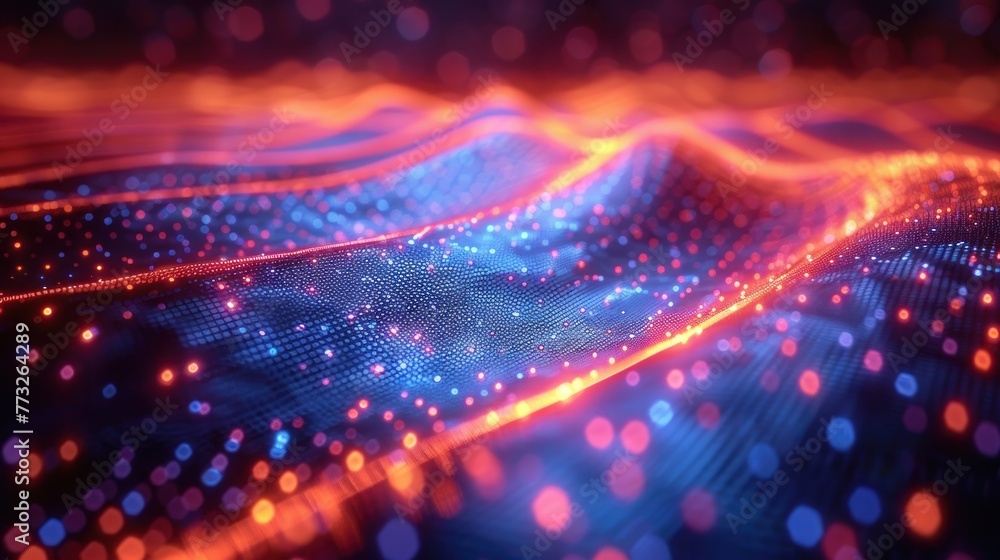 Poster cyber big data flow. blockchain data fields. network line connect stream