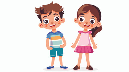 Happy boy and girl cartoon flat vector isolated on white