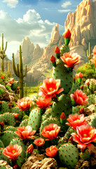 Blooming Cacti with large pink flowers in Mystical Canyon.