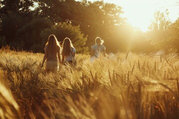 Laughter-filled gathering of friends enjoying a summer day out in nature. - obrazy, fototapety, plakaty