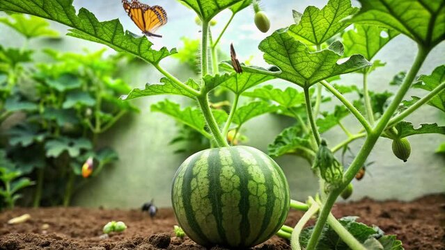 Watermelon plants that bear fruit are planted in fertile soil