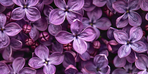 Blooming lilac of lilac color close-up, background photo, holiday card, banner