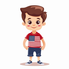 Obraz premium Cute little boy with American flag. Vector illustration in cartoon style