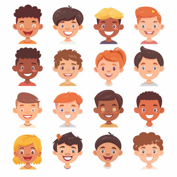 Cute little boys and girls avatars set. Smiling boys and girls faces vector illustration