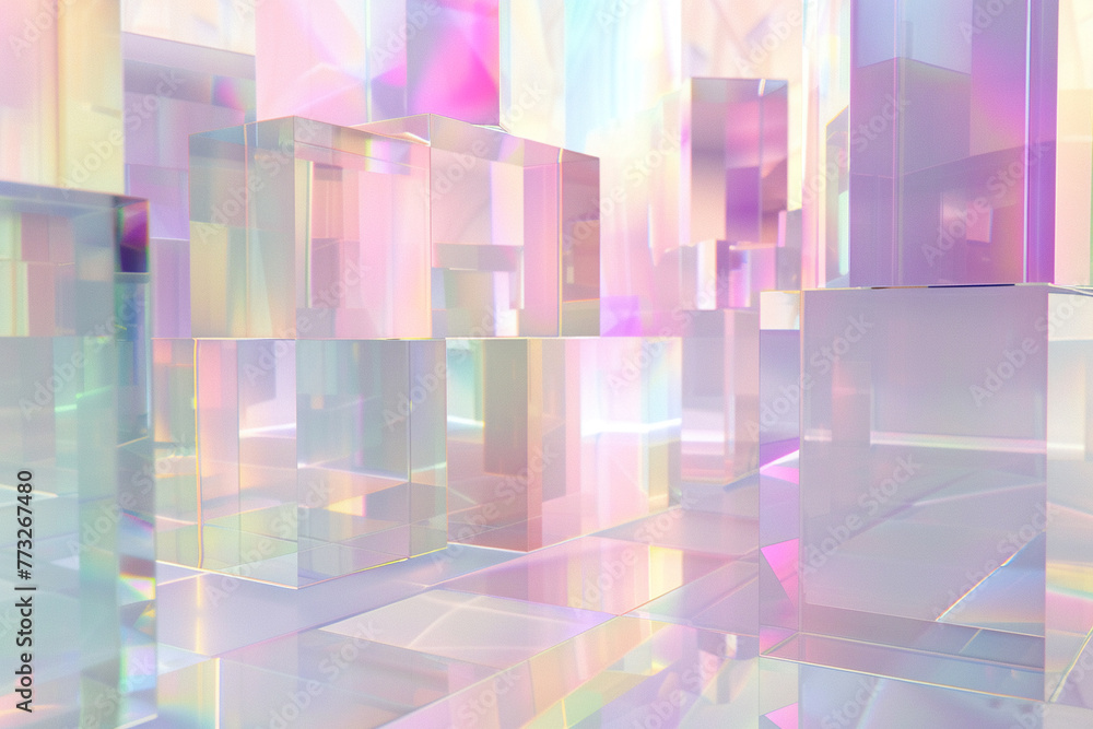 Aufkleber ethereal 3d shapes in holographic form, floating in a space of soft pastel light and color, creating