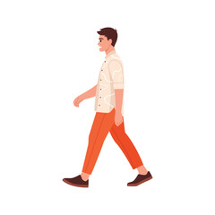 vector illustration in flat style of walking character. The boy is walking