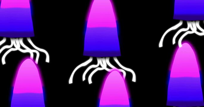 4K Animated floating upwards neon colorful jellyfish in an alpha channel. Seamless animated neon colorful jellyfish in an alpha channel. Jellyfish background to easy to use in any video.