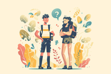 illustration of people asking questions - obrazy, fototapety, plakaty