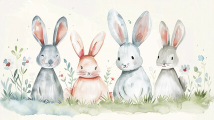 Easter rabbit with easter eggs illustration. Beautiful simple AI generated image in 4K, unique.