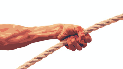 Human hand and caricature of man pulling rope flat vector - obrazy, fototapety, plakaty