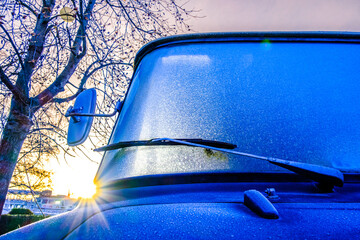 typical car in winter - frost - obrazy, fototapety, plakaty