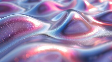 3d rendering Curve Silver Holographic Fluid Liquid Wallpaper. Purple Metal Color Swirl Gradient...