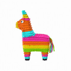 Traditional multi colored Mexican party pinata on a white background